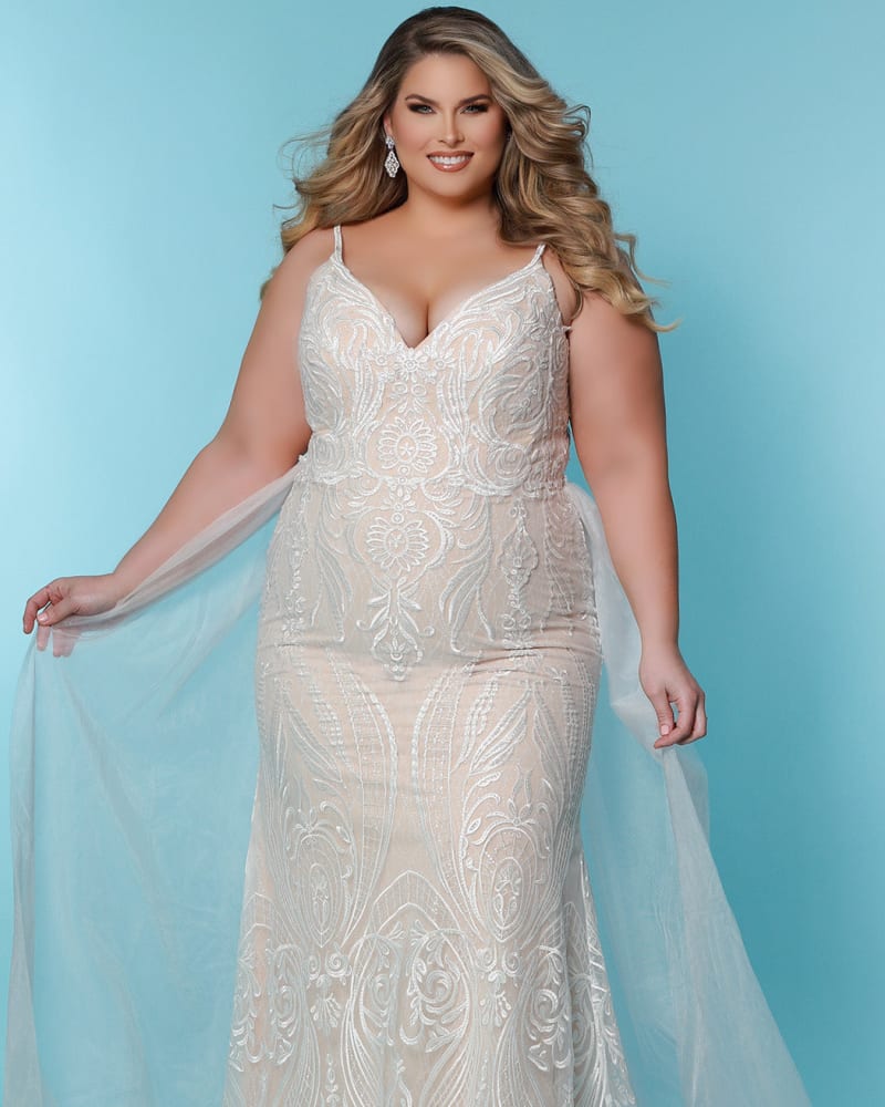 Front of a model wearing a size 18 Jolene Wedding Dress in Ivory/Nude by Sydney's Closet. | dia_product_style_image_id:286661